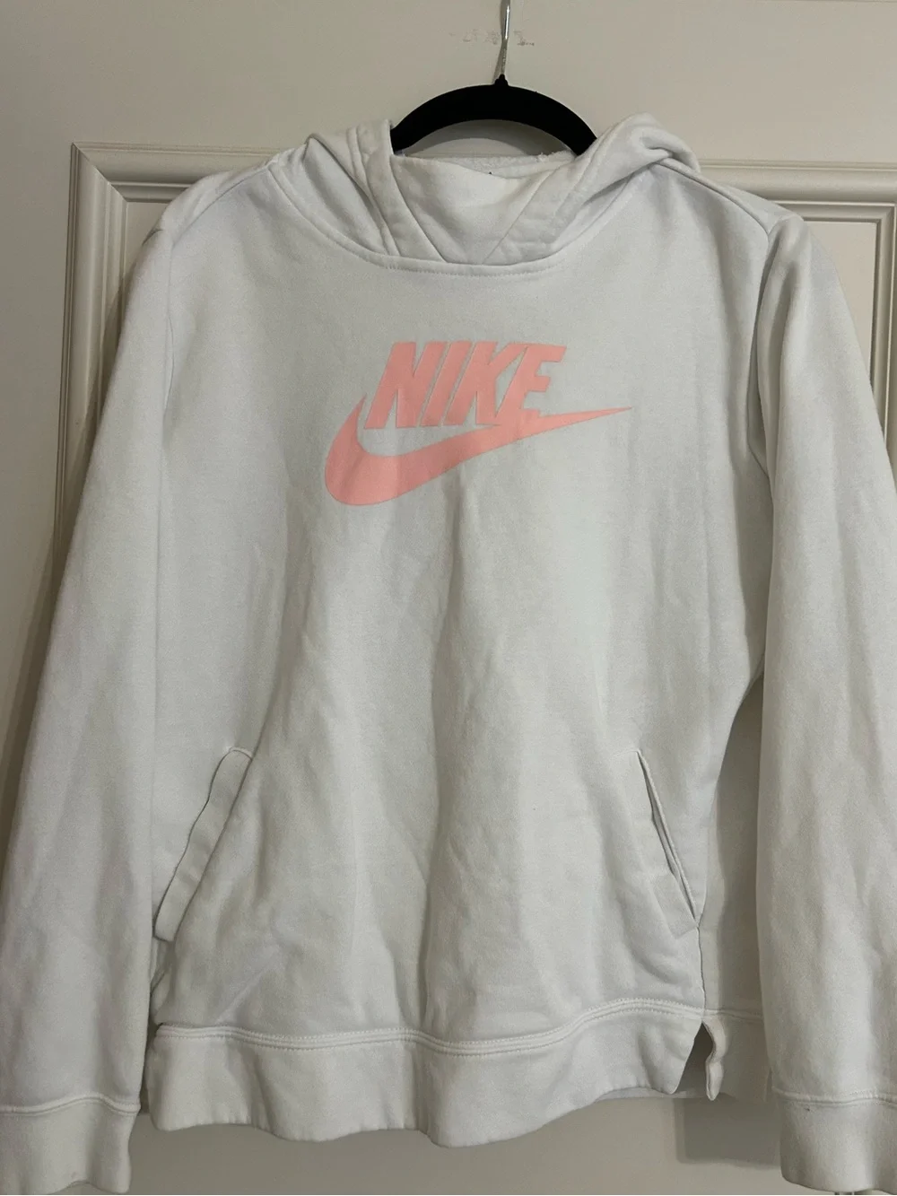 Nike White Pullover Hoodie with Pink Swoosh